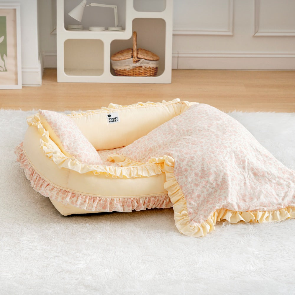Floral Orthopedic Dog Bed Calming Pet Bed with Pillow